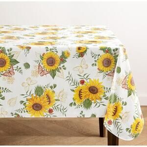 Sunflower Season Vintage Floral Wate & Stain-Resistant Vinyl Tablecloth